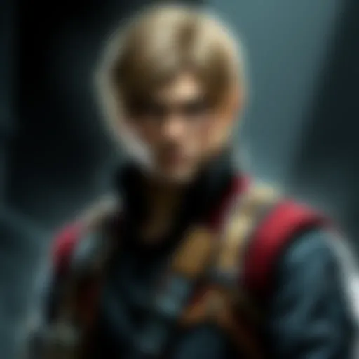 Leon Kennedy from Resident Evil 4 A portrayal of Leon Kennedy from Resident Evil 4, showcasing his confident demeanor and iconic outfit, in a tense atmosphere.
