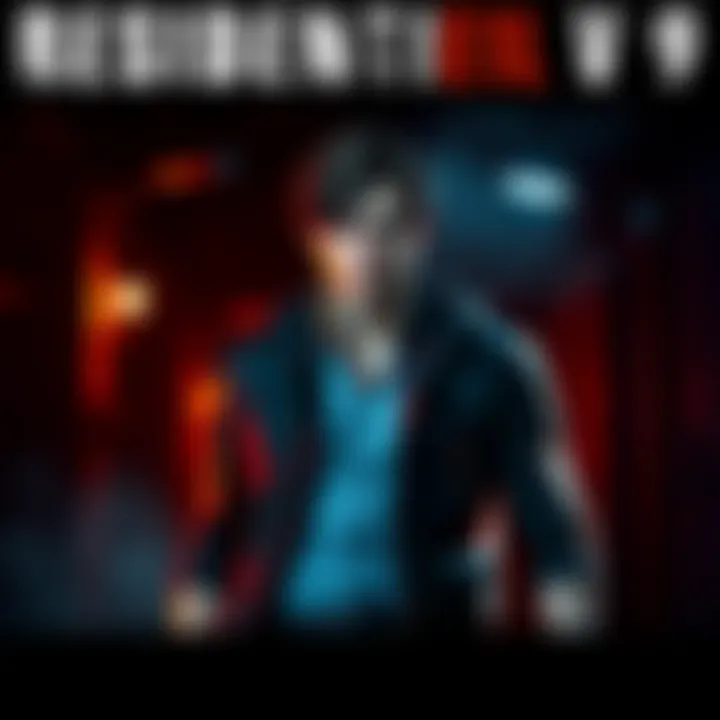 Leon Kennedy, a charismatic character, stands confidently in a dark, suspenseful environment, reflecting his cool persona for a horror game.