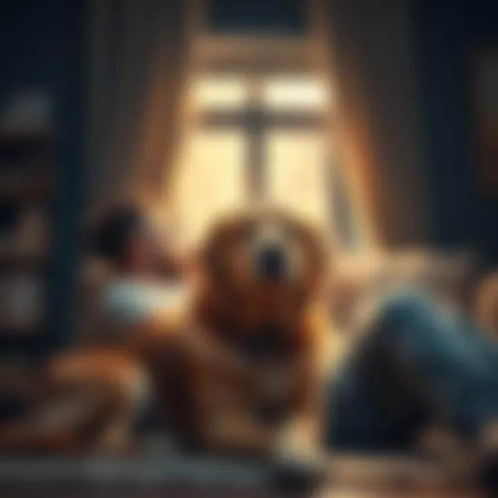 Leon the Loyal Dog A loyal dog named Leon sitting beside a person, providing comfort and companionship during a quiet moment at home.