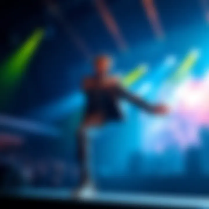 Leon delivers an energetic performance, capturing the audience's attention with his dynamic movements and confident presence on stage.