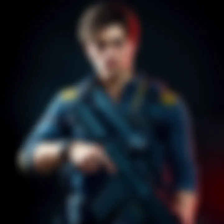 Leon from Resident Evil Leon Kennedy, the iconic character from the Resident Evil game series, stands ready for action with a determined look. He is wearing tactical gear, holding a weapon, set against a dark, intense backgr...