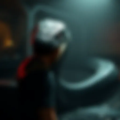 Leon facing a large snake in a dark, atmospheric setting of Resident Evil 9