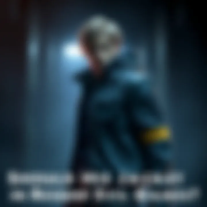 Leon S. Kennedy stands in a dark environment wearing a jacket from Resident Evil games, looking determined as he prepares for action.
