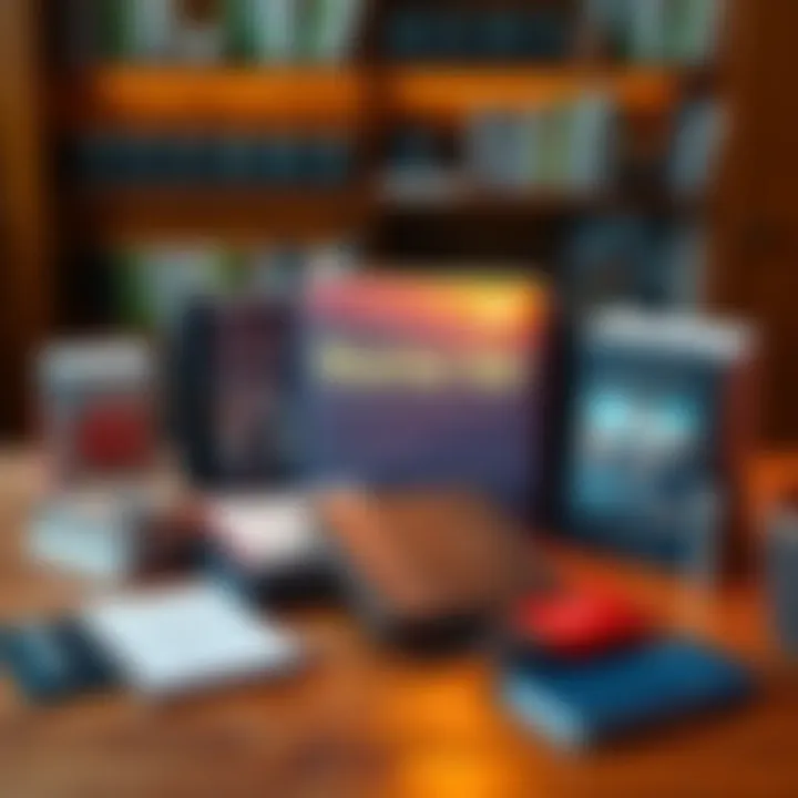 A collection of tools and resources for personal success and growth, including books, guides, and a notebook, displayed on a wooden table.