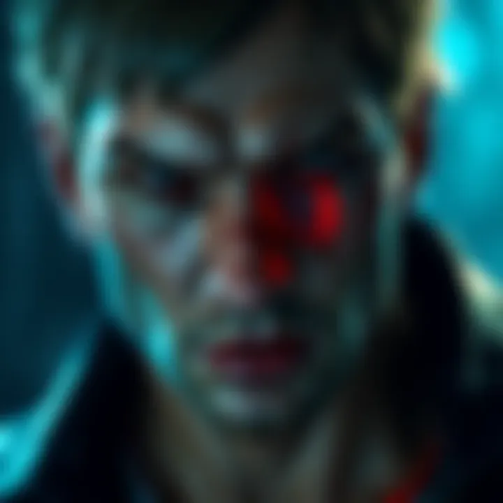 Leon without his iconic scar Close-up of Leon's face showing the absence of his famous scar in the new game remake