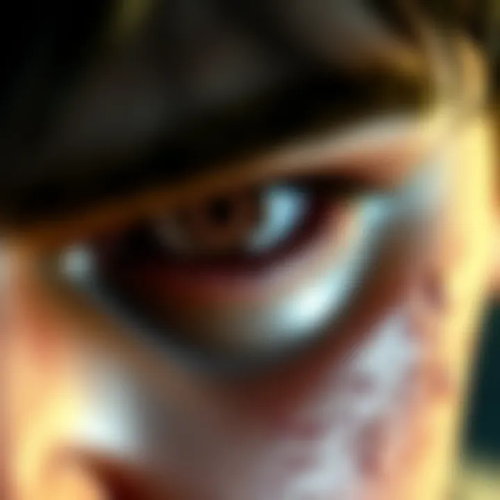 Detailed view of Leon's eyes showcasing their evolution across Resident Evil games