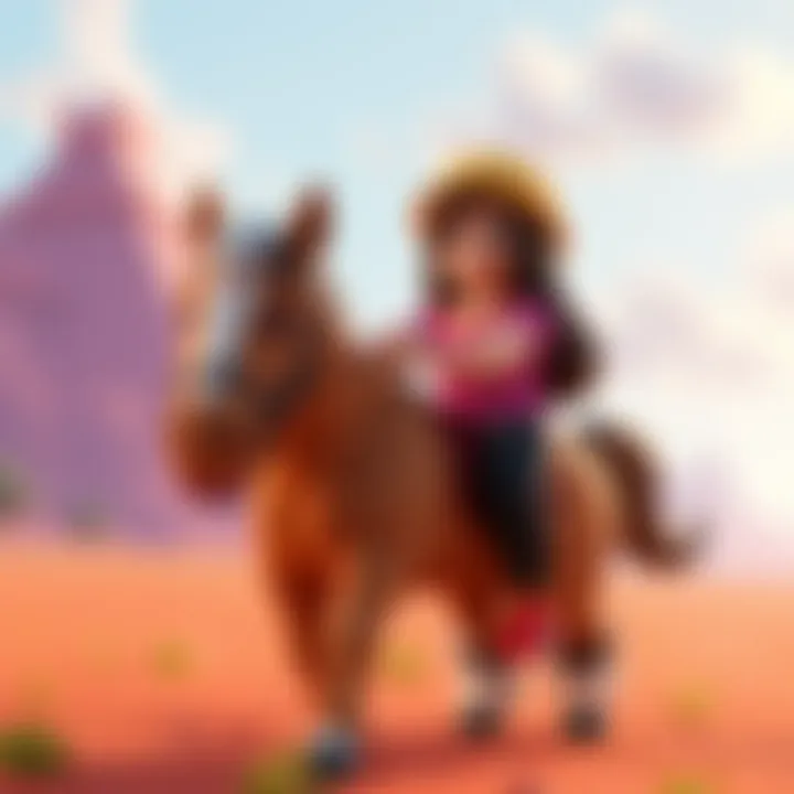 A cartoon-style lesbian couple celebrating with a horse in a Roblox world.