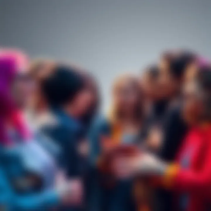 A group of people engaged in a lively debate about lesbian re-colors in media, showcasing diverse opinions and expressions.