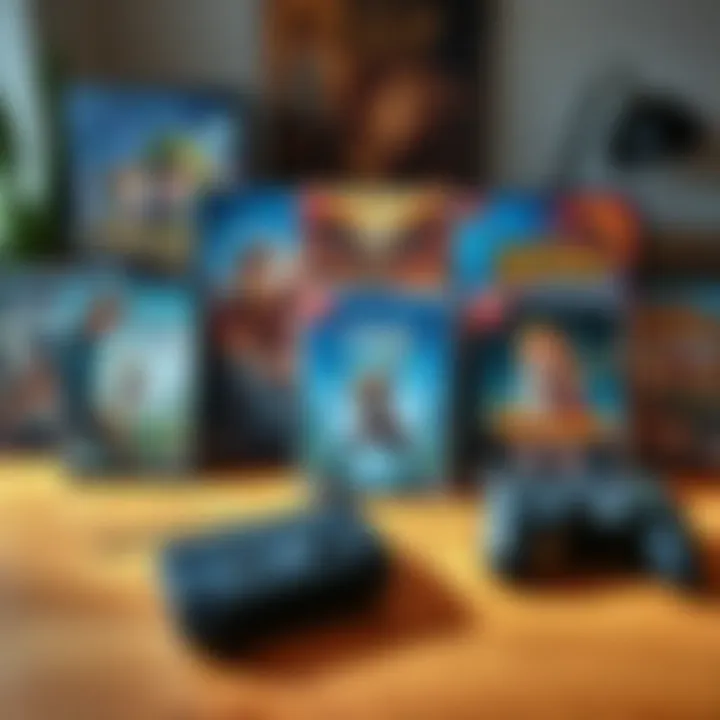 A collection of game covers from lesser-known titles like Crosscode and Heroines of Swords and Spells 2 displayed on a wooden table with a game controller beside them.