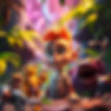 A cartoonish character named Lester looking confused in a vibrant jungle setting with strange creatures around him