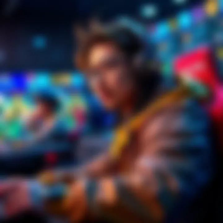 Level 85 Player on Easy Map A level 85 player engaging in an easy timeout map, focused on gameplay with a relaxed expression, surrounded by colorful game graphics.