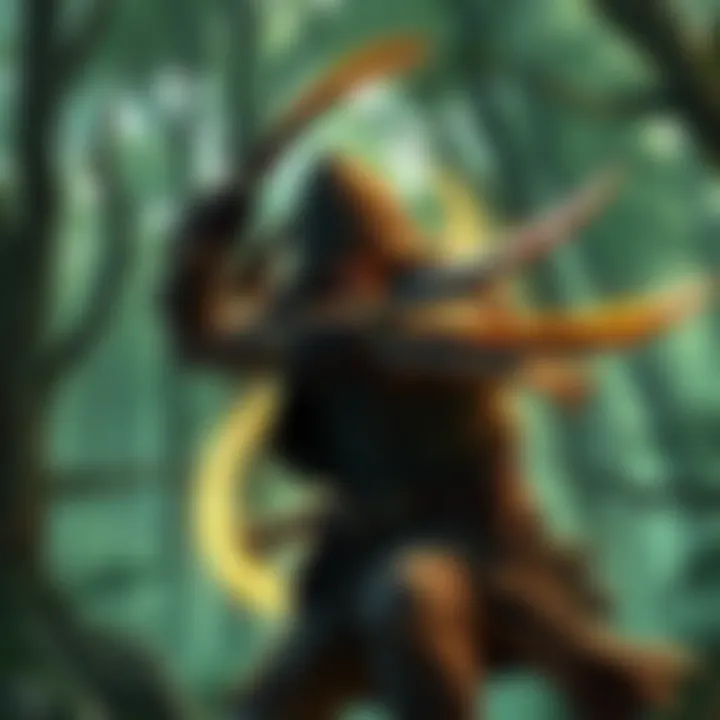 A level 18 rogue character equipped with dual daggers, poised to attack in a mystical forest setting, showcasing their agility and combat readiness.