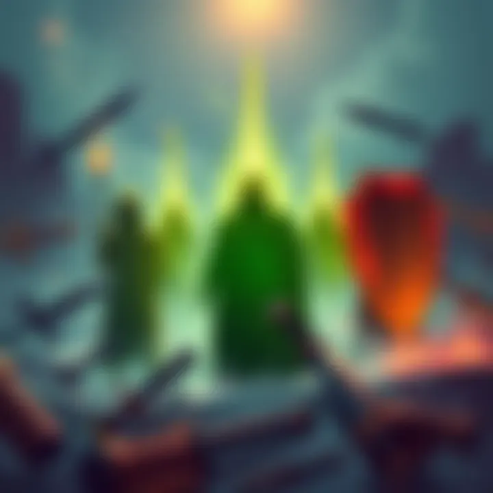 Level Stops in Tarnished Edition An illustration showing different character levels in Tarnished Edition surrounded by game elements like weapons and shields.