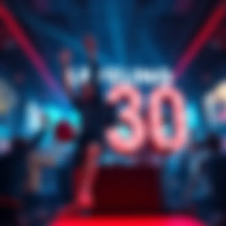 A group of gamers celebrate achieving a milestone in a vibrant gaming setting, showcasing excitement and teamwork as they strategize for leveling up to 30.