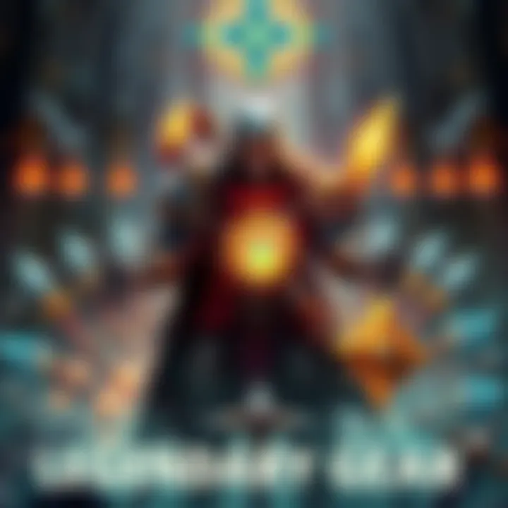 A character upgrading their Legendary gear in a fantasy game setting, surrounded by glowing items and weapons.