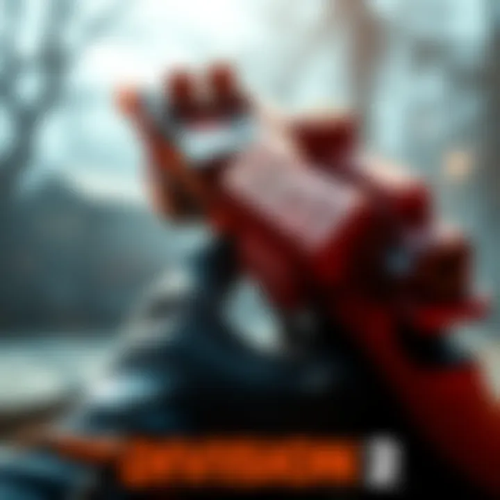 A close-up view of the Liberty weapon from The Division 2 being held by a character in a game setting, showcasing its detailed design and unique features.