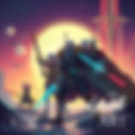 Illustration showing various licensed chapters that fans dream of, such as a fantasy setting with characters from different genres, featuring elements like swords and futuristic tech.