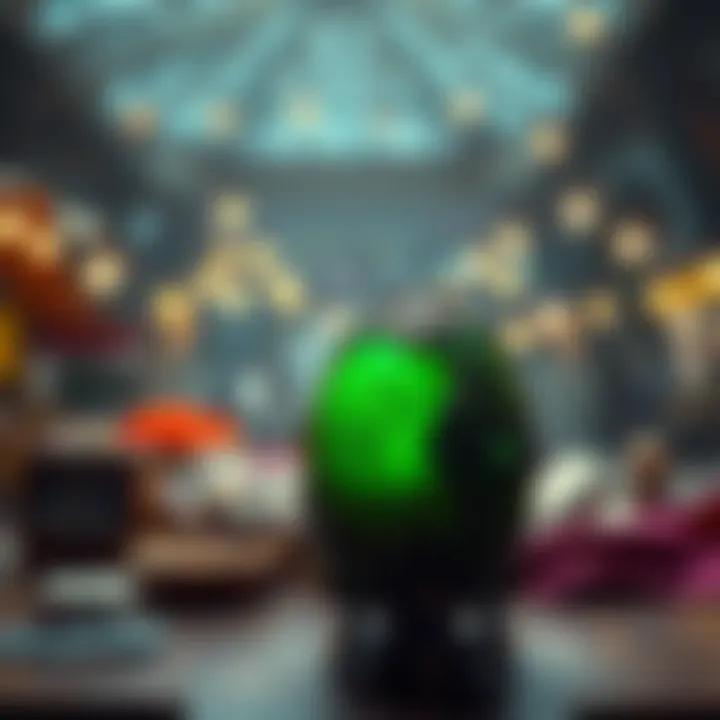 A close-up of the Lich Lore Egg, a unique collectible item, being displayed on a market table with offers being exchanged in the background.