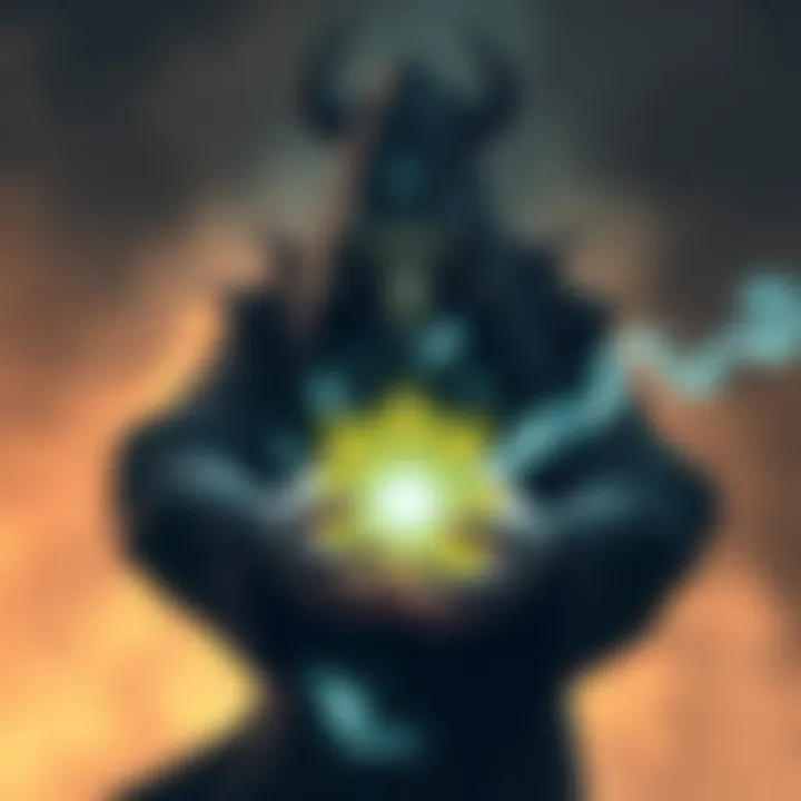 A lich holding a glowing phylactery, casting spells to hide its location, surrounded by arcane symbols and dark mist.