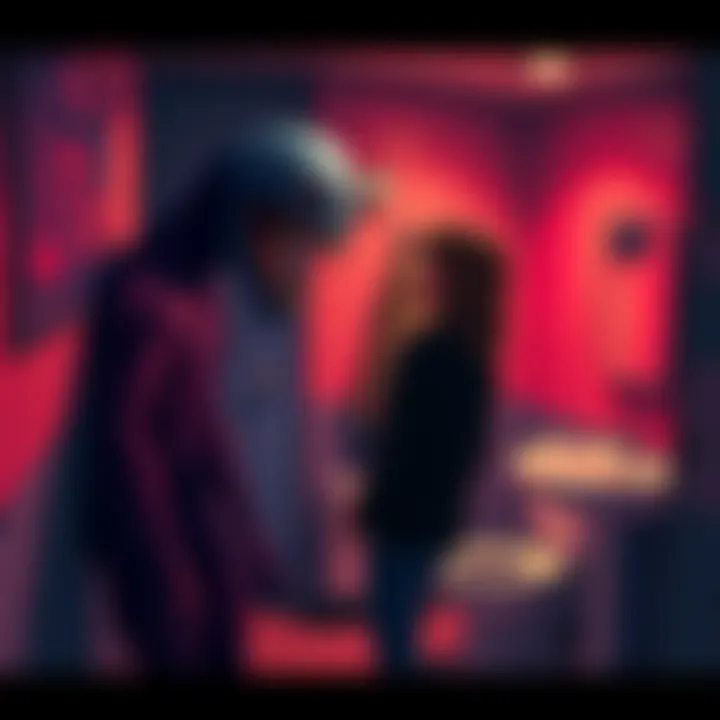 A person stands nervously near a bathroom, facing a creepy Licker creature with an unsettling expression.