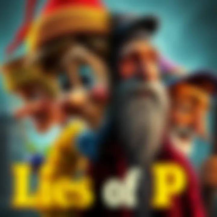 A collage showing characters from Lies of P inspired by Pinocchio, including a wooden puppet and a wise old man.
