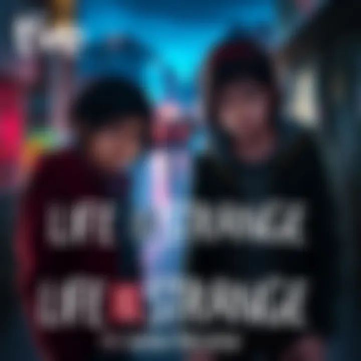 Characters Max and Chloe from Life is Strange standing together, looking determined, with a backdrop of a cinematic scene from the show.