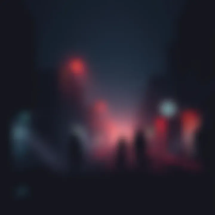 Life After 2020 A darkened street with ghostly silhouettes, suggesting a surreal existence after 2020.