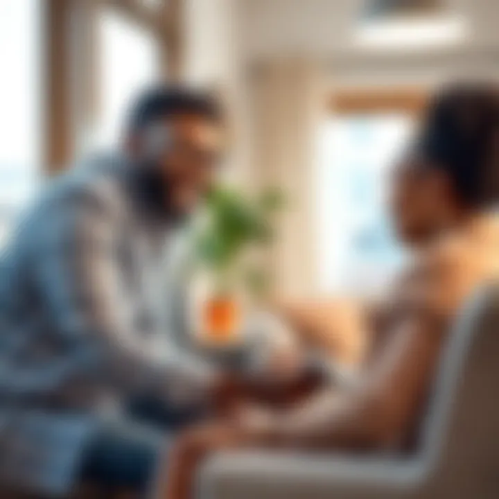 A life coach guiding a person through personal growth strategies in a bright, welcoming space.