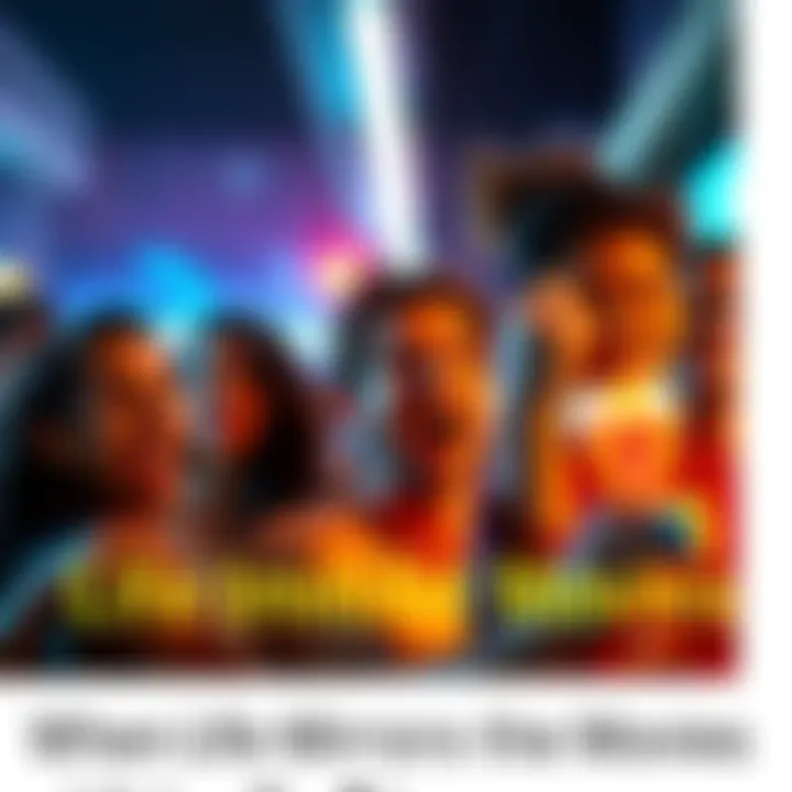 A scene showing a person experiencing a moment that feels like a movie, with dramatic lighting and expressions that reflect excitement and humor.