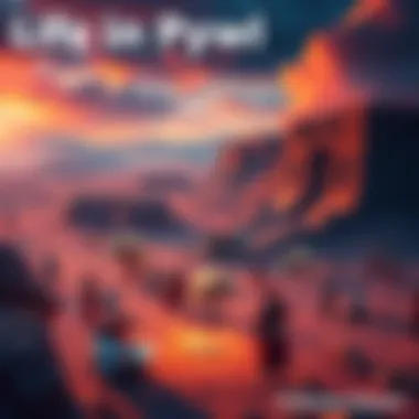 Life in Pywel A lively scene showcasing people engaging in traditional activities in Pywel, surrounded by vibrant landscapes and community gatherings