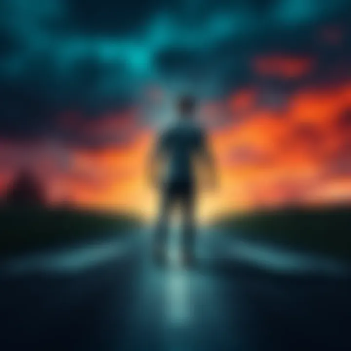 A person standing at a crossroads, torn between saving a loved one or a stranger, symbolizing a tough ethical choice.