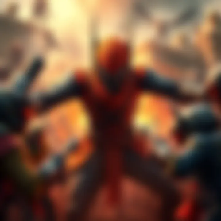 A character resembling Lifeweaver faces multiple opposing characters in a chaotic gaming scene, showing determination and intensity.