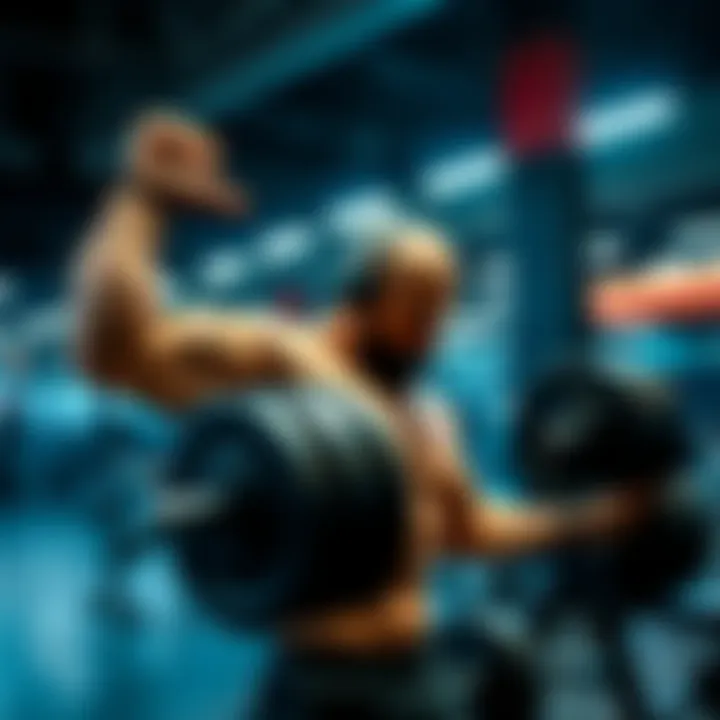 Individual performing weightlifting exercise with intense focus in a gym setting