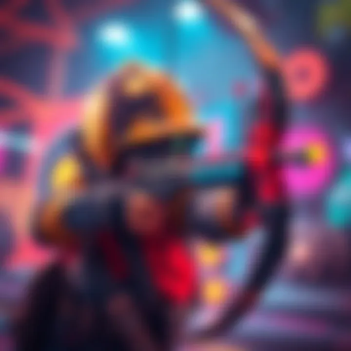 A player using a light bowgun in a vibrant game environment, focusing on aiming and shooting at a target with determination and skill.