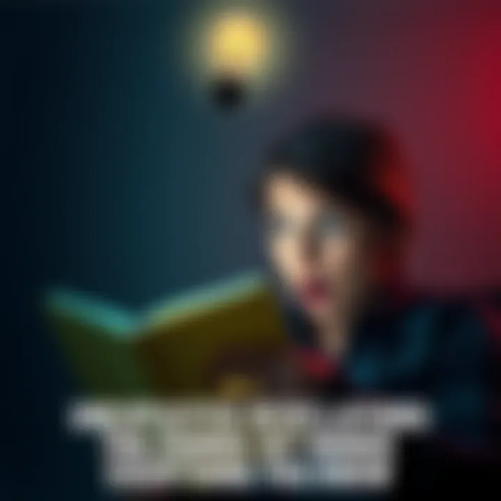 A person looking surprised while reading a book, as a light bulb above their head symbolizes new ideas and insights.