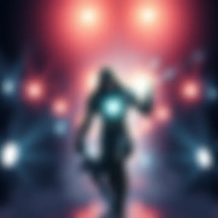 Illustration showing a character representing the Lightborn perk with a glowing aura, surrounded by flashlights held by survivors in a tense setting.