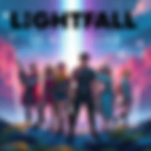 A vibrant scene showcasing characters from Lightfall standing together in a dramatic landscape, with energy beams highlighting their expressions and connection to the storyline.