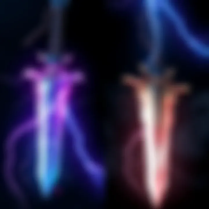 A side-by-side comparison of lightning affinity and lightning armament effects on lightning backhand blades, showcasing their different damage outputs.