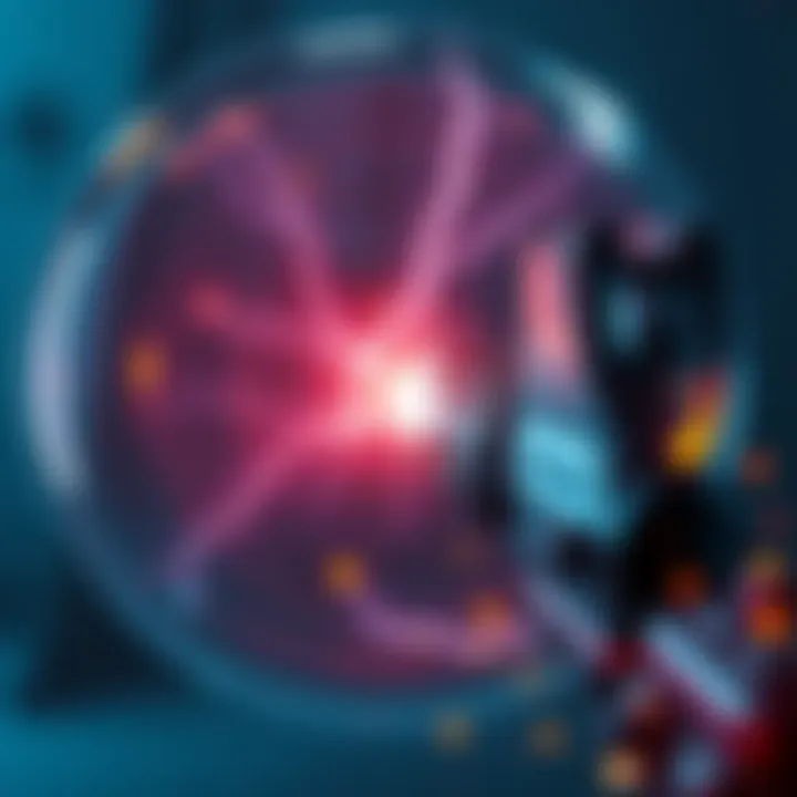 A lightning gun shot passing through a transparent shield bubble, with sparks and light effects.
