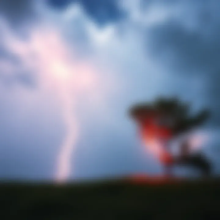 Lightning Strikes Down A dramatic scene of lightning striking a tree in a stormy sky, illustrating a sudden and unexpected event