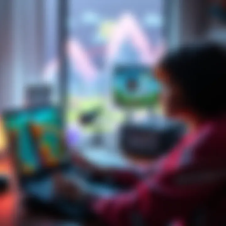 Lightweight games on a Chromebook A person playing browser games on a low-end Chromebook, showcasing fun and simple graphics without heavy processing requirements.