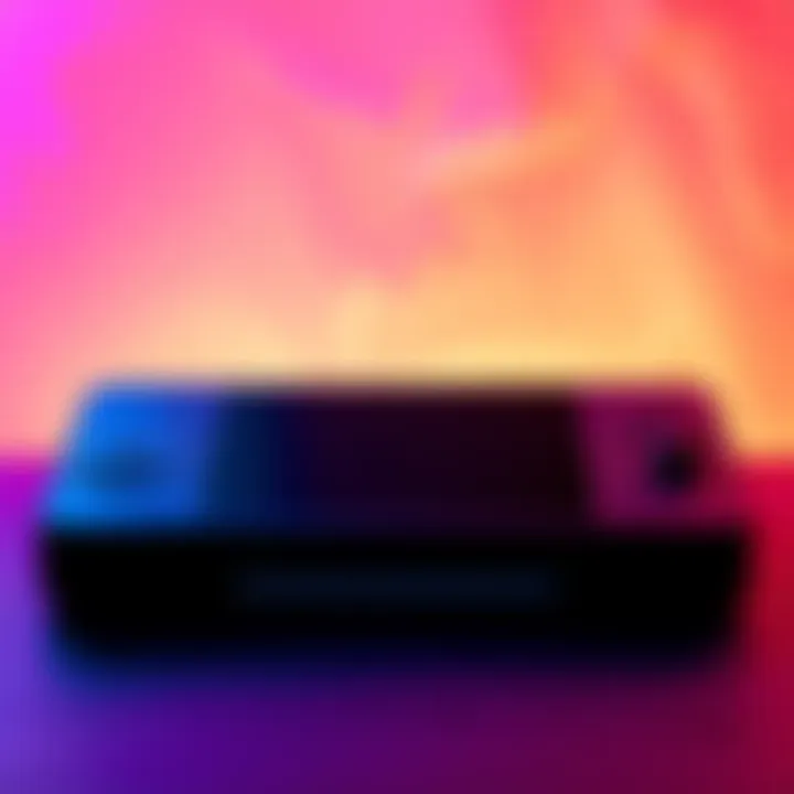 Lightweight Steam Deck A slim, lightweight Steam Deck gaming console with an ARM processor and OLED screen, set against a vibrant background.