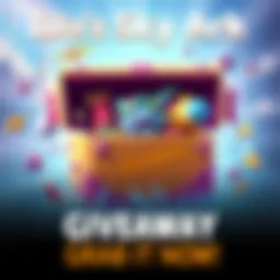 A colorful box representing Lila's Sky Ark giveaway, filled with exciting game items and friendly characters, inviting people to comment for a chance to win.