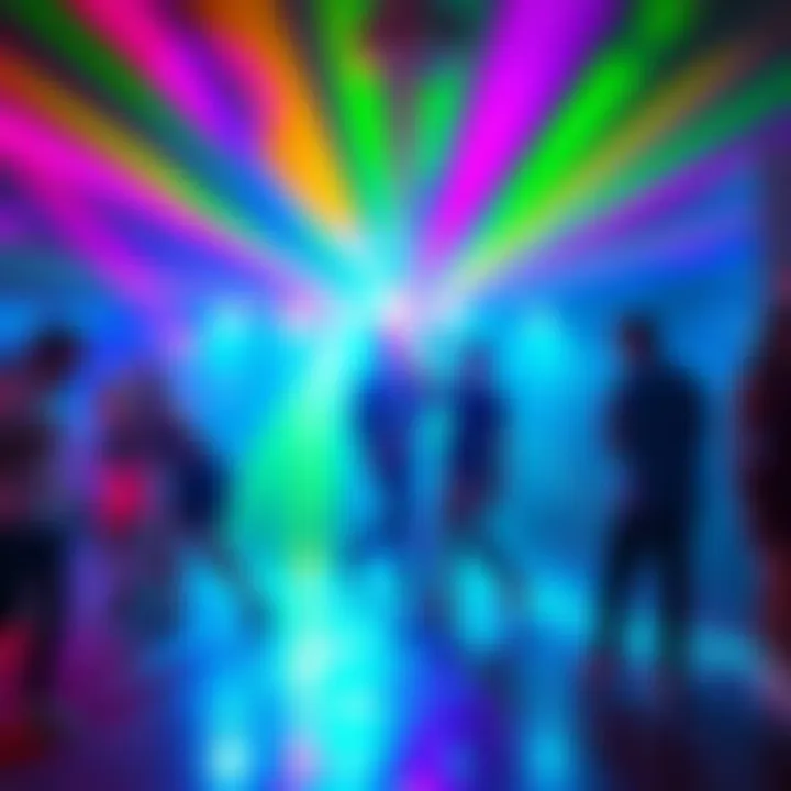 A vibrant limbo dance moment with colorful lights and people enjoying the experience