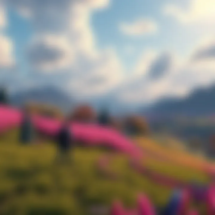 A player exploring the vibrant and detailed scenery of Limgrave in the game, showcasing lush fields and distant mountains.
