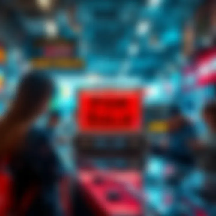 A limited edition item displayed with a 'For Sale' sign, surrounded by curious collectors examining its details.