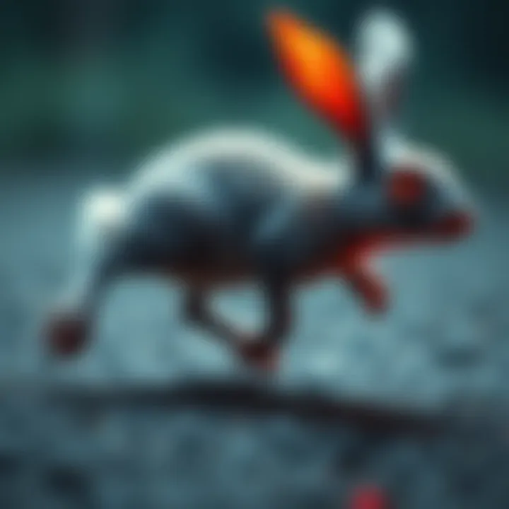 A rabbit-like creature with a hunched posture and a bony right leg dragging along the ground, creating an eerie sound.