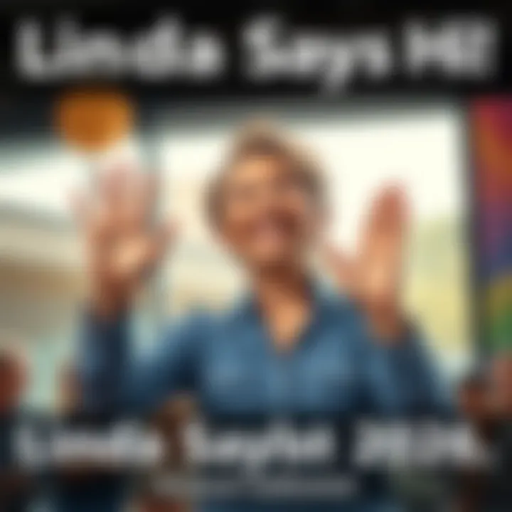 A friendly woman named Linda waving and smiling, inviting others to join her message of connection and warmth.