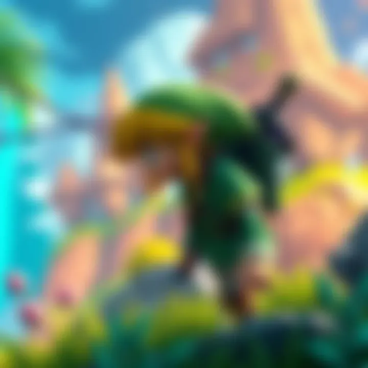 Link exploring a colorful environment in a 2D side-scrolling adventure