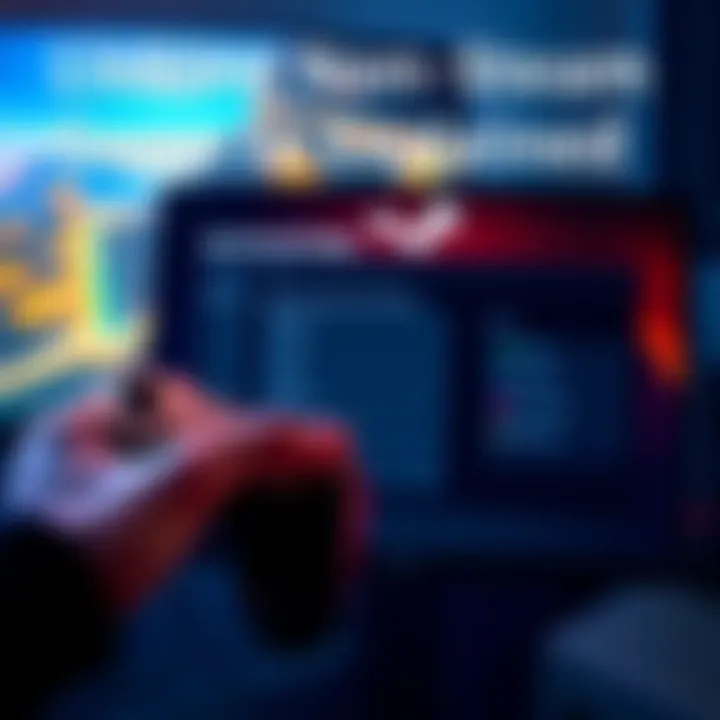 A gamer linking a GOG game to Steam with a controller in hand, showcasing button layout settings on a screen.